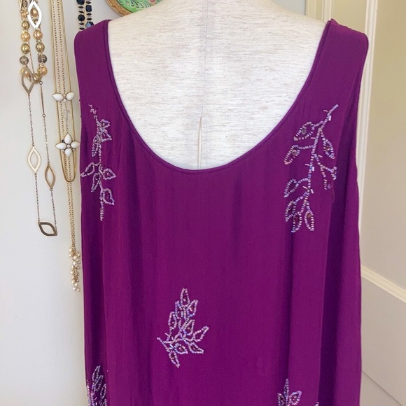Vintage 80s Beaded Leaf Dress XXL - Picture 2 of 15